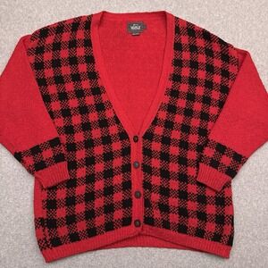 Vintage Woolrich Cardigan Sweater Men's L Red‎ Buffalo Check Cotton Made in USA